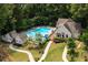 A stunning community pool area surrounded by lush greenery, lounge chairs, and umbrellas for relaxation at 2066 Patterson Park Rd, Decatur, GA 30033