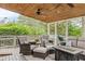 Relaxing covered deck with comfortable chairs, ceiling fans, and a view of the backyard at 3720 Bridle Ridge Dr, Suwanee, GA 30024