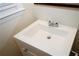 Bathroom featuring single sink vanity with chrome faucet and hardware at 1616 W Kellogg Cir, Douglasville, GA 30134