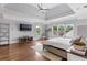 Spacious main bedroom featuring a tray ceiling, large windows, and hardwood floors at 2685 Grady Se St, Smyrna, GA 30080