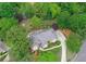 Overhead shot of a brick home surrounded by dense trees, a driveway, and manicured landscape elements at 452 Brushstroke Se Ct, Marietta, GA 30067