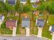 Overhead view of houses with manicured lawns, driveways, and a serene neighborhood setting at 5069 Luxford Dr, Douglasville, GA 30135