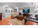 Comfortable living room with hardwood floors, a large television, and ample seating at 6515 Ashbourne Ct, Suwanee, GA 30024
