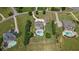 Impressive aerial view of a home with a private pool surrounded by mature trees and lush lawns at 3920 Ineal Dr, Cumming, GA 30028