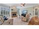 Comfortable living room with a stone fireplace, plantation shutters, and plush seating at 3920 Ineal Dr, Cumming, GA 30028
