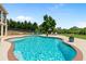 Backyard pool with clear water, brick border, concrete patio and outdoor furniture at 3920 Ineal Dr, Cumming, GA 30028