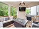 Relaxing covered patio with comfortable seating, an outdoor grill, and a cozy fireplace perfect for entertaining at 2927 Dolostone Way, Dacula, GA 30019