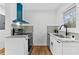 Modern kitchen featuring a stainless steel oven and range with a stylish blue vent at 2211 Macon Sw Dr, Atlanta, GA 30315