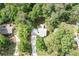 Aerial view showcasing a beautiful home nestled among lush greenery with a long private driveway at 3078 Alberta Dr, Marietta, GA 30062