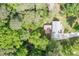 Aerial view of a home surrounded by dense trees, with a glimpse of a private driveway and backyard at 3078 Alberta Dr, Marietta, GA 30062