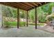 Under-deck patio showing a fenced lawn with healthy grass and mature shrubbery at 4140 Lansfaire Ter, Suwanee, GA 30024