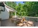 Spacious outdoor deck with dining table and seating overlooking wooded area at 5205 Riverview Nw Rd, Atlanta, GA 30327