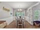 Bright dining room features a chandelier, wood floors, and bay window allowing for ample sunlight at 76 Hollis Cir, Dallas, GA 30157