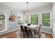 Cozy breakfast nook with natural light, classic dining table set, and view of landscaped backyard through multi-pane windows at 105 Thorncliff Way, Acworth, GA 30101