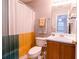 Bathroom featuring a colorful shower curtain, vanity, and toilet at 176 Darbys Crossing Ct, Hiram, GA 30141