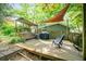 Cozy back deck with a hot tub, grill, and seating area, surrounded by lush greenery at 1941 Headland Dr, East Point, GA 30344