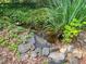 Backyard with a small pond, rock accents, and surrounding greenery at 1941 Headland Dr, East Point, GA 30344