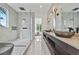 Bathroom with a glass shower, soaker tub and dual sinks at 292 Highway 279, Fayetteville, GA 30214