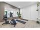 Bright home gym featuring exercise bikes, yoga mats and plants at 292 Highway 279, Fayetteville, GA 30214