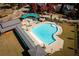 An aerial view of the community pool with a covered lounge area and well-manicured landscaping at 976 Arthur Nw Ln, Atlanta, GA 30318