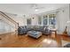 Bright living room features hardwood floors, stylish furniture, and large windows at 976 Arthur Nw Ln, Atlanta, GA 30318