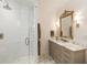 Well-lit bathroom featuring subway tile shower and a vanity with marble countertop at 3344 Peachtree Ne Rd # 3005, Atlanta, GA 30326