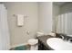Clean bathroom featuring a shower, towel bar, and granite-style countertops at 692 Oakside Pl, Acworth, GA 30102