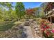 Scenic backyard featuring stone steps and vibrant flowers, enhancing the natural beauty of the property at 2377 Pine Mountain Rd, Kennesaw, GA 30152