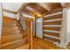 Entryway featuring wooden stairs, a log wall, and hardwood floors at 2377 Pine Mountain Rd, Kennesaw, GA 30152