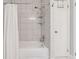 Bathroom featuring a shower and tub combination with a shower curtain at 831 Terrace Trce, Lawrenceville, GA 30044