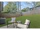Relaxing backyard patio with seating, privacy fence, and lush green grass at 234 Pam Sw Ln, Marietta, GA 30064