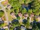 Aerial view of the neighborhood with mature trees and lush lawns around well-maintained homes at 988 Gentry Sw Ln, Marietta, GA 30064