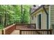 A well-maintained back deck with wood railing, providing a private space surrounded by trees at 3117 Calumet Nw Cir, Kennesaw, GA 30152