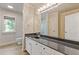 Bright bathroom with black granite countertops, modern vanity, and natural light from window at 110 Hawks Bnd, Canton, GA 30115