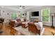 Comfortable living room with a plush leather sofa, stylish decor, and abundant natural light at 7505 Antique Barn Ave, Cumming, GA 30041