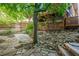 Beautiful backyard featuring stone patio, deck with wood fencing, and mature trees at 625 Kennesaw Ave, Atlanta, GA 30308