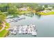High-angle of boat docks by lakefront homes and a serene view at 1094 Plantation Ct, Villa Rica, GA 30180