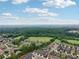 This is an aerial view of a well manicured neighborhood with tree lined streets at 5695 Overlook Station Dr, Suwanee, GA 30024