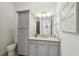 This bathroom features a gray vanity with granite countertop and a modern framed artwork at 5695 Overlook Station Dr, Suwanee, GA 30024