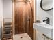 Unique bathroom features a rustic corrugated metal shower, square sink, and modern fixtures at 103 Campground School Rd, Dallas, GA 30157
