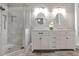 Modern bathroom features a glass enclosed shower and a double sink vanity at 435 Trammell Dr, Alpharetta, GA 30009
