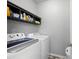 Well-equipped laundry area with modern washer and dryer and storage at 129 Prominence Ct, Canton, GA 30114