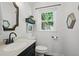 Powder room featuring granite vanity with dark cabinets, and a mirror at 4824 Dunwoody Station Dr, Atlanta, GA 30338