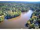 Scenic aerial view of a stunning lake surrounded by lush greenery and mature trees in a tranquil community at 427 Picketts Lake Dr, Acworth, GA 30101