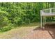 Exterior view of a backyard with lush greenery, mature trees, and a raised deck, perfect for outdoor enjoyment at 5139 Coolamber Dr, Powder Springs, GA 30127