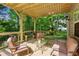 Covered porch furnished with comfortable seating, plants and green forest views at 6990 N Glen Dr, Cumming, GA 30028