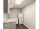 Basement kitchenette equipped with white cabinets, countertops, and a compact refrigerator at 2912 Dunhill Trl, Woodstock, GA 30189