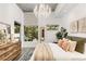 Bright bedroom with a modern chandelier, concrete ceiling, large windows overlooking the trees at 130 Arizona Ne Ave # 104, Atlanta, GA 30307