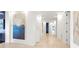 Hallway with white walls, stone floors, recessed lighting, and an array of modern artwork at 2881 Peachtree Ne Rd # 2304, Atlanta, GA 30305