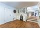 Dining area featuring a built-in bar and a modern kitchen view at 287 West Wind Dr, Lilburn, GA 30047